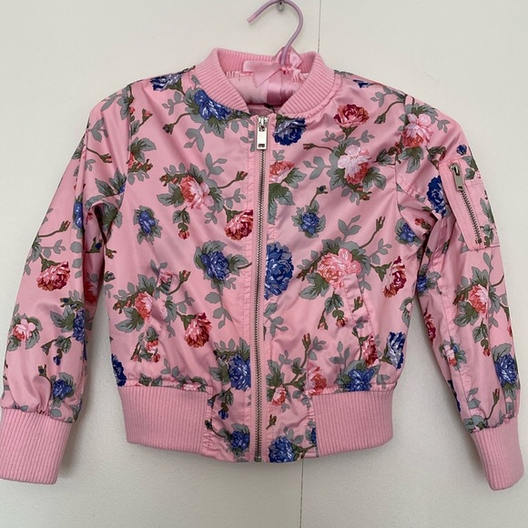 Urban Republic Floral Girls Bomber Jacket Size 5/6 Zip Closure Pink Blue - Picture 7 of 7